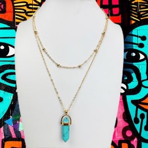Geometric Turquoise Howlite Point Gold Layered Adjustable Cable Link Necklace